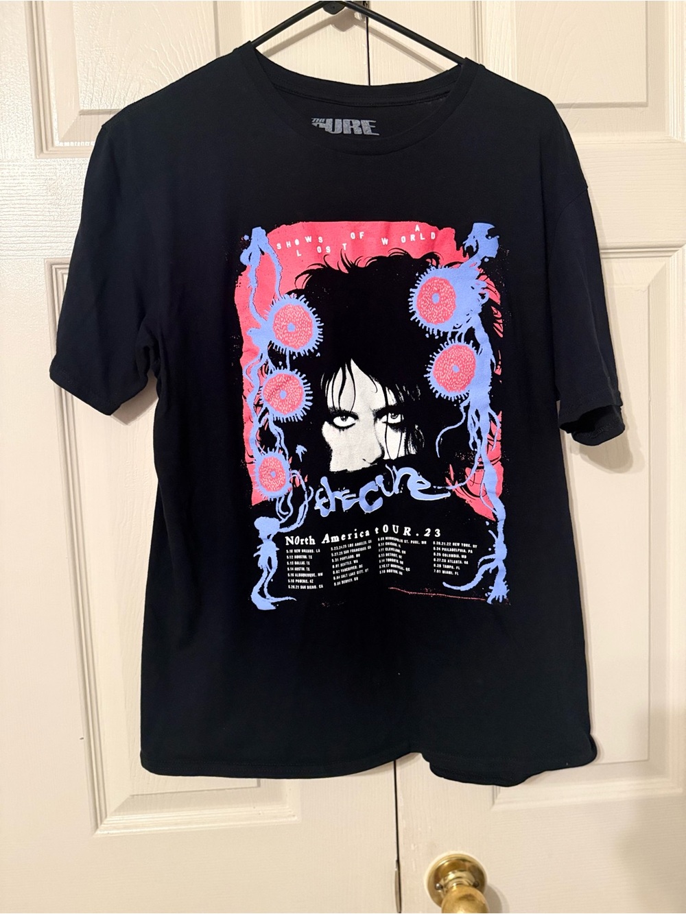 The Cure Black Graphic Band Tour Tee with Pink & Blue Print